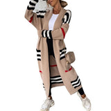 2025 Long Striped Knitted Cardigan Large Version Of Loose Long-Sleeved Sweater Coat Woman HZ1208