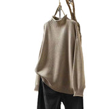 Artistic Retro Half-High Sweater Women Loose Large Plate Type 2025 Autumn And Winter Casual Knitted Jersey HZ1220