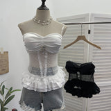 Purely Eager Heavy-Working Transduce Mesh Lace Spliced Ribbon Ribbon Strap Chest Pad Tector Blouse 2721 HZ1208