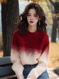 Ankola Red Apricot Gradient Round-Neck Sweater Women's 2025 New Winter Knitted Shirt Unique Super-Looking Top HZ1208