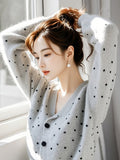 Small Fragrant Gray Wave Dot Knitted Cardigan Top Women's 2025 Autumn And Winter New Lazy Casual Sweater Coat HZ1208