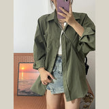 Vintage Green Shirt Cardigan Jacket Women's Spring And Autumn 2025 New Loose Long-Sleeved Loose Top Shirt Shirt HZ1208