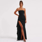24 New Evening Dress Party Woman's Word Collar T-Shirt Sexy Bare Back High Open Fork Dress HZ1220