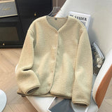 Autumn And Winter New Swaying Velvet Short Coat Women V-Neck Casual Thicken Warm Lamb Velvet Loose Coat Tide HZ1208