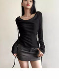Design-Sensitive Retro Solid Color Collar With Long-Sleeved T-Shirt Autumn And Winter New Slimming Thin Shirt Top HZ1220