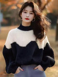 Black And White Half-High Collar Sweater 2025 New Winter Lazy High Feeling Thick Thick Knitted Shirt Top Woman HZ1208