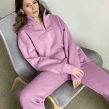 Hot Selling Solid Cotton Jacket Set Zipper Plus Velvet Loose Top Sports Pants Women HZ1208