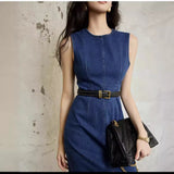 Temperament Sleeveless Denim Dress With Hip Dress Women's Summer 2025 New Waist-Skinny French Vest Skirt HZ1220