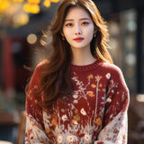 New Retro-Red Age-Red Red Sweater In Autumn And Winter 2025 Women Loose Outer Wear Cover-Up Knitted Shirts HZ1208