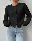 Autumn And Winter Sweater Women's Fashion Thin Round-Neck Long Sleeve Button Short Loose Cardigan Top Coat HZ1208