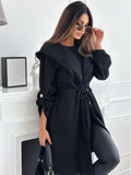 2025 Autumn And Winter New Temperament Fashion Collar Tender Long Solid Color Hair Coat Waist Women's Clothing HZ1220