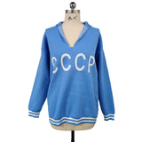 2025 New Fashion Collar Hollow Knitted Shirt Women CCCP Letter Embroidery Casual Style Sweater HZ1208