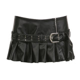 Punk Babes Rivet Belt Open Leather Skirt 2025 Fashion Street Sexy Low-Rise A-Word Version Of 100-Folded Skirt HZ1220