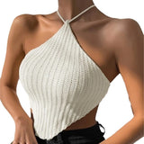 Wrap-On Neck Knitted Vest Design Sweater Wrapped Blouse HZ1208