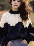 Black And White Half-High Collar Sweater 2025 New Winter Lazy High Feeling Thick Thick Knitted Shirt Top Woman HZ1208
