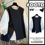 High-End Chic Black Suit Masques Korean Version Of Loose Long-Sleeved Shirt Women 2025 European Simple Two-Piece Tide HZ1220