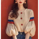 2025 Early Autumn New French Niche Design Sense Of Unique And Beautiful Atmosphere Aging Apricot Lantern Sleeve Shirt Woman HZ1220