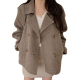 Korean Chic Autumn And Winter French Temperament Suit Double Buckle Loose Leisure Long Sleeves Warm Coat HZ1220