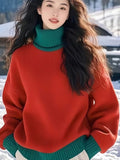 Red Turtleneck Sweater Female Gas Bottom T-Shirt 2025 New Christmas And Autumn Winter Beautiful Outside Wearing Knitted Shirt Top HZ1208