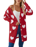 2025 New Valentine's Day Love Knitted Cardigan V-Neck Button Long Coat Sweater Woman HZ1208
