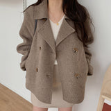 Korean Chic Autumn And Winter French Temperament Suit Double Buckle Loose Leisure Long Sleeves Warm Coat HZ1220
