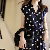 French Retro Wave Dot Dress 2025 New Women's Summer Waist Thin Temperament Design Sense Small Chiffon Skirt HZ1220