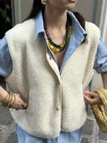 Hot Vintage Lamb Hairless Sleeveless Vest Short Coat Shoulder Vest V-Neck HZ1220