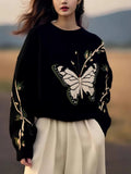 Black Butterfly Print Sweater Women 2025 Autumn And Winter New Loose This Year's Popular Beautiful Design Knitting Top HZ1208