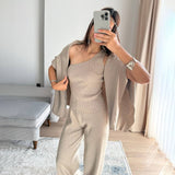 Exploding Lazy Knitted Casual Sweater Gray Camel Two-Color High-End One-Shoulder Vest With Wide-Legged Trousers HZ1208