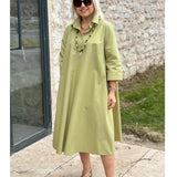 2025 Step Into The New Long Shirt Solid Temperament Commute Simple Over-Collared Cardigan Dress HZ1208