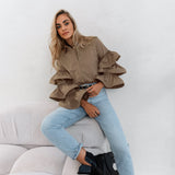 French Design Feels White Lotus Leaf-Side Shirt 2025 Autumn And Winter New Casual Temperament HZ1220