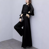 2025 Spring New Ocean Atmosphere Large-Size Chiffon Two Sets Of Pants Fashion Age-Skinny Broad Leg Pants Suit Women HZ1220