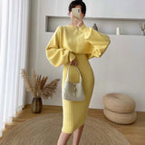 Autumn And Winter Korean Version Of Lazy Sweater Women Loose Chic Hoodie Top Two Sets Of Knitted Sling Vest Dress HZ1220
