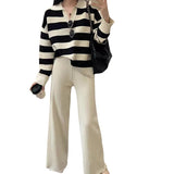 2025 Vintage Lazy Wind High-End Softy Loose Stripe Collar Fashion Knitting Suit Woman HZ1220