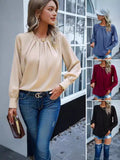 2025 New Women's Clothing Temperament Long-Sleeved Elegant Lace-Collar Chiffon Solid Color Top HZ1220