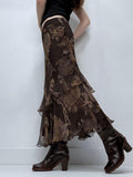 2025 New Vintage Niche Retro Print Double-Layer Waveside Low-Rise Thin Half-Dress Skirt HZ1220