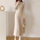 Mid-2025 Autumn And Winter Long Over-Knee Sweater Skirt Half-High Collar With The Bottom Of The A-Word Knitted Dress Woman HZ1220