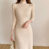 Mid-2025 Autumn And Winter Long Over-Knee Sweater Skirt Half-High Collar With The Bottom Of The A-Word Knitted Dress Woman HZ1220