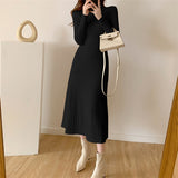 Mid-2025 Autumn And Winter Long Over-Knee Sweater Skirt Half-High Collar With The Bottom Of The A-Word Knitted Dress Woman HZ1220