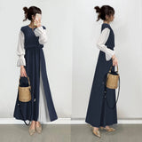 Spring And Autumn New Women's Clothing 20255 Impact Color Splicing Body Showing Slim Swing Long Sleeve A Word Pressure Skirt Dress HZ1220