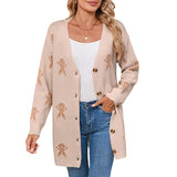 Autumn And Winter New Sweater Female Christmas Cartoon Embroidered Long Knitted Cardigan Jacket HZ1208