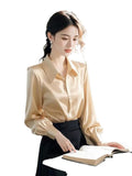 Light Luxury High-End Champagne Color Color Color At-Alcoat Dress Female Spring French Polo Collar Acetic Acid-Singing Noodles Professional Top HZ1208