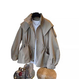 South Korea's Dongdaemun Design Sense Of A Small Relaxed Leisure Drawstring Waist Workwear Windwear Coat Women's Spring And Autumn Short HZ1220