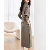Temperament Commuting Long Sleeves Wearing Skirts In The Fall Of 2025 New V-Neck Waist Thin Shirt Dress Lady HZ1220