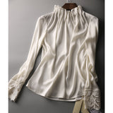 2025 Spring Long-Sleeved Shirt Elegant Temperament Loose Wooden Ear Collar Loose French Silk Silk Top Woman HZ1220