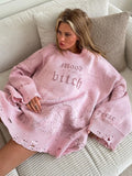 Ins Blogger Wind With Loose Letter Embroidery Personality Tattered Knitted Sweater Casual Personality Sweater Women Autumn And Winter HZ1208