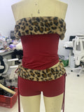 Beware Of Sexy Folded Short Bra Vest Drawstring Low-Rise Shorts Leopard Hair Spliced Two Sets HZ1220