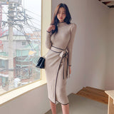 2025 Autumn And Winter Korean Version Of The Temperament Half-High Collar Body Long Collar Wearing Waist Knitted Sweater Dress Dress Woman HZ1220