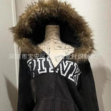 2025 Zippered Sweater Tide Street Net Red Hooded Cardigan Hottie Jacket New Top HZ1208