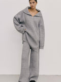Single Simple High-End Solid Color Set Women's Autumn And Winter Half Zipper Sweater Knit Straight Trousers Two Sets HZ1208